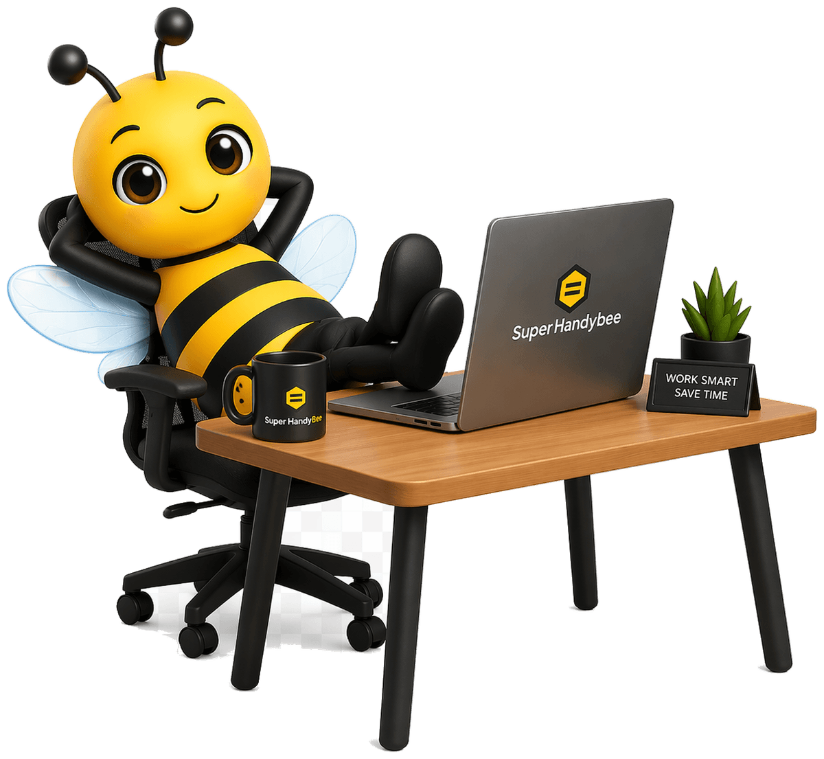 Bee relaxing at desk