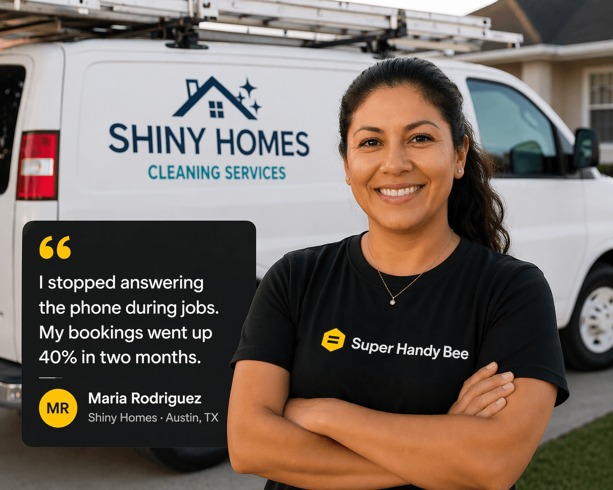 Maria Rodriguez — Shiny Homes, Austin, TX: I stopped answering the phone during jobs. My bookings went up 40% in two months.